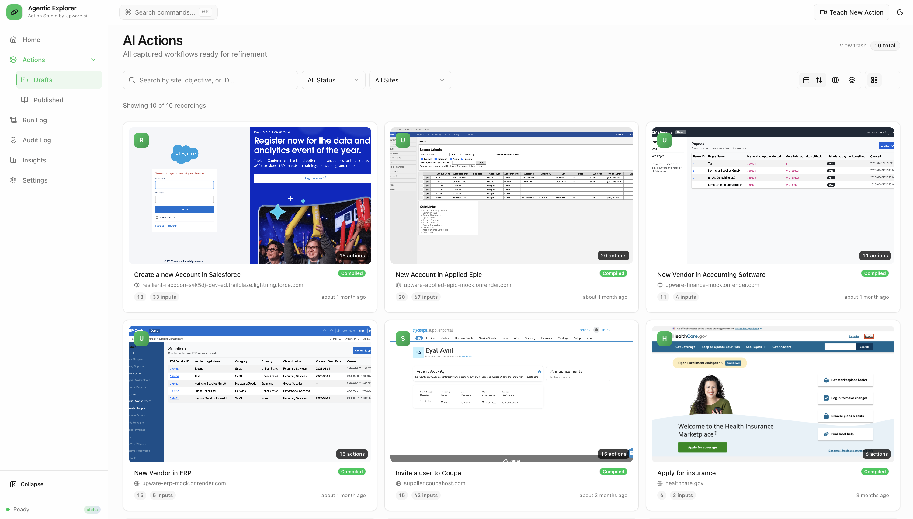 Action Registry — all published actions ready to execute